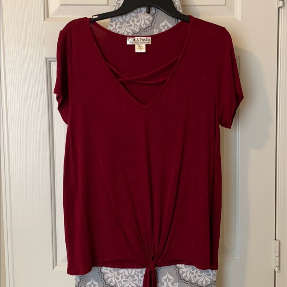 Maroon deep v neck
